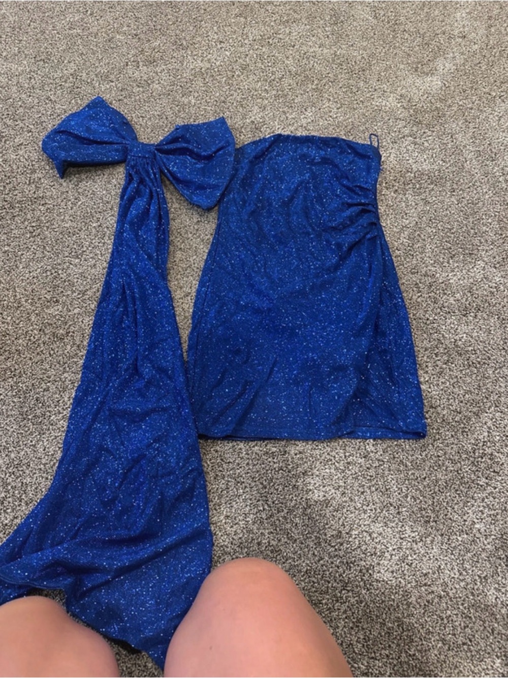 Royal Blue Sparkle Strapless Formal Dress with Sash